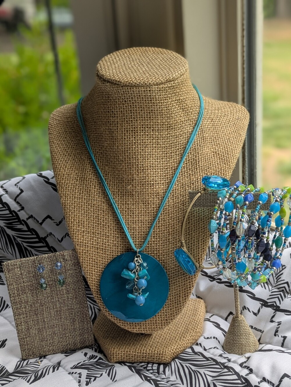 Cato 4 pc Bold Blue & Green Beaded Jewelry Bundle - Mixed Texture Statement Y2K
